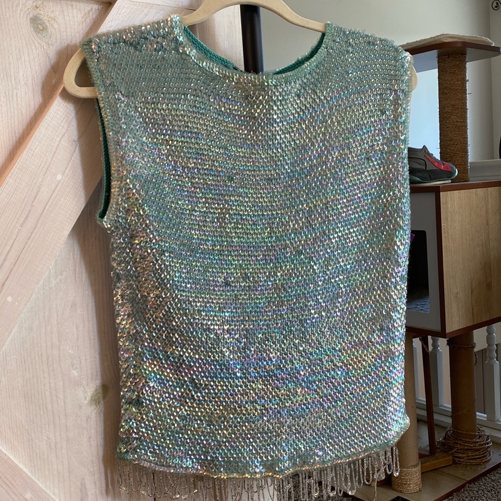 Gorgeous vintage aqua mermaid sequin top